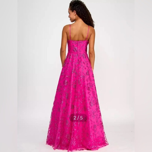 B Darlin Hot Pink Beaded Sweetheart Ball Gown - Picture 2 of 4